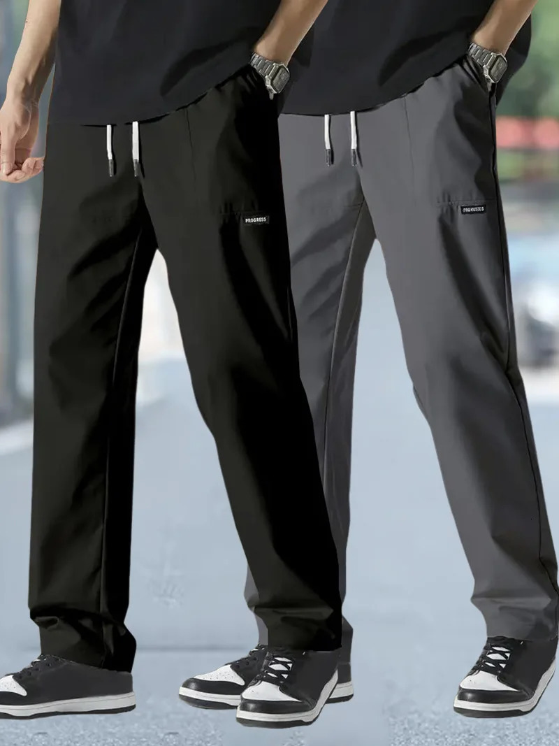 2025 Mens Ice Silk Cargo Pants Y2K Streetwear Straight Leg Tactical Breathable Quick Dry Summer Casual Trousers Hip Hop Urban 250605Z