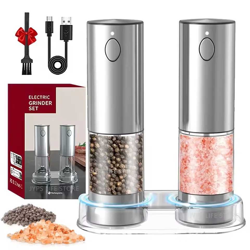 Electric Pepper Grinder Stainless Steel Salt And Pepper Grinder USB Rechargeable Adjustable Coarseness Spice Mill Kitchen Tool X250605