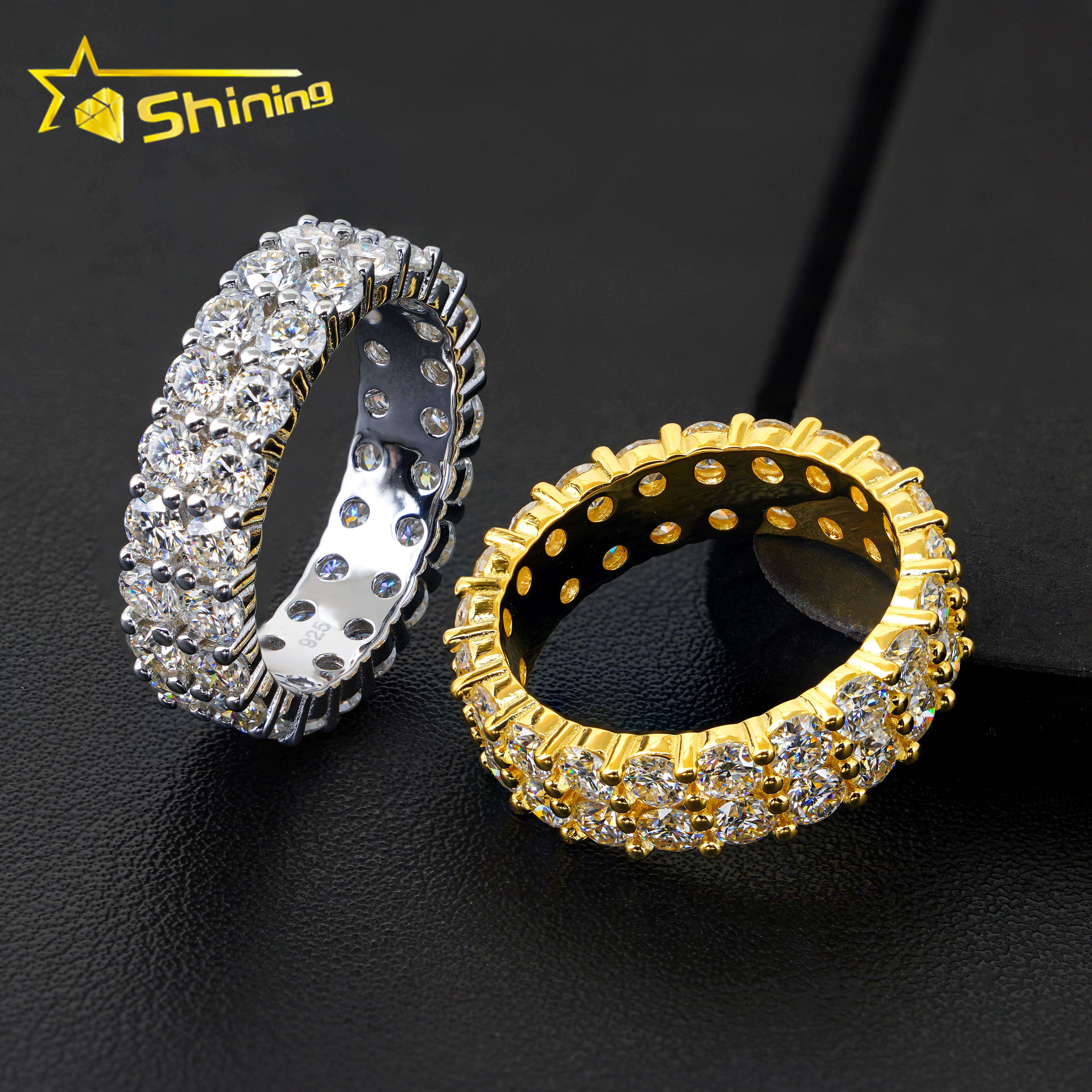 GRA Certificated 925 Sterling Silver 2rows Design Eternity VVS Moissanite Ring Custom Women Wedding Engagement Band Rings