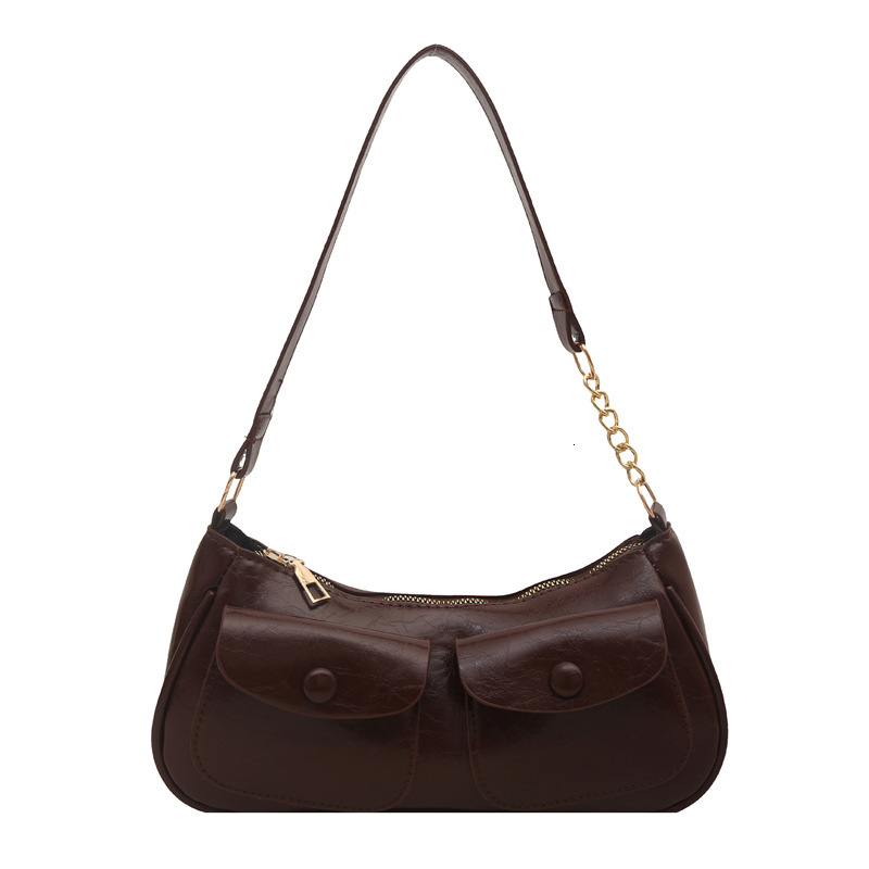 designer Vintage Commuter Underarm Bag for Women 2025 New Fashion Casual Double Pocket Leather Shoulder Bag Niche Stylish Handbag