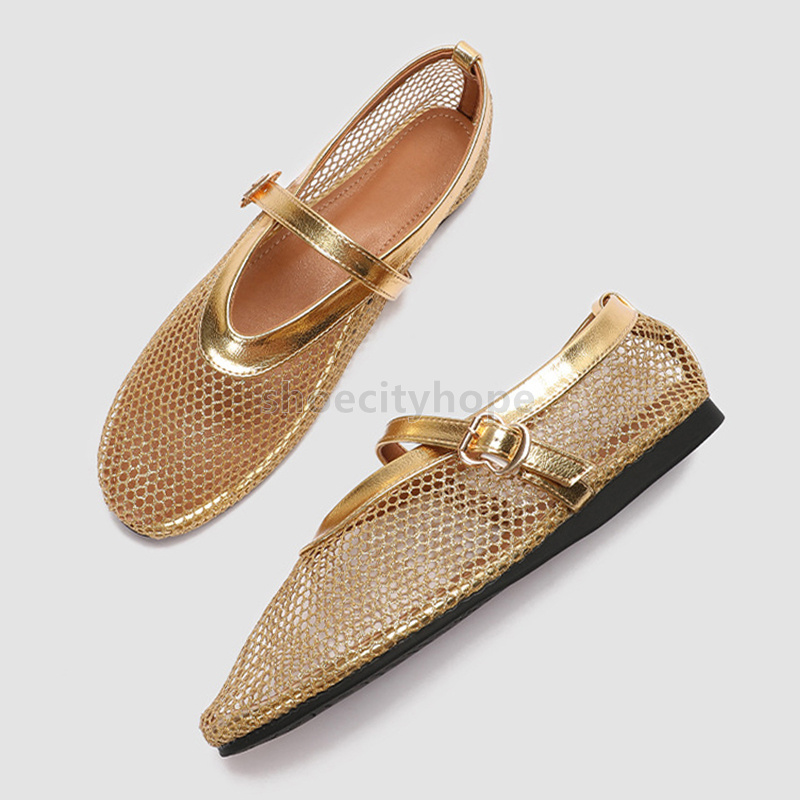 Designer Sandals Women Mesh Hollow Flats Mary Janes Elegant Loafers low heels Ballet Shoes Summer Light Comfort Walking Shoes sandale