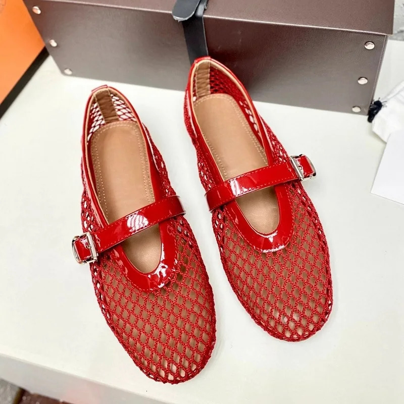Fishing Net Shoes Womens Flat Mary Janes Shoes Summer Shallow Buckle Strap Sandals Ladies Summer Cut Out Loafers 250603