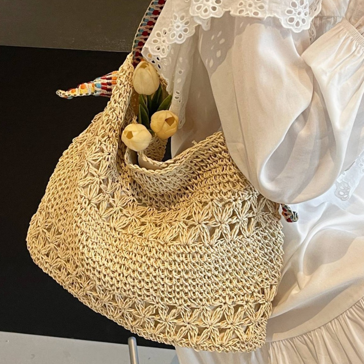 Lazy style straw bag women's autumn new multifunctional shoulder bag beach vacation bag designer women's crossbody bag