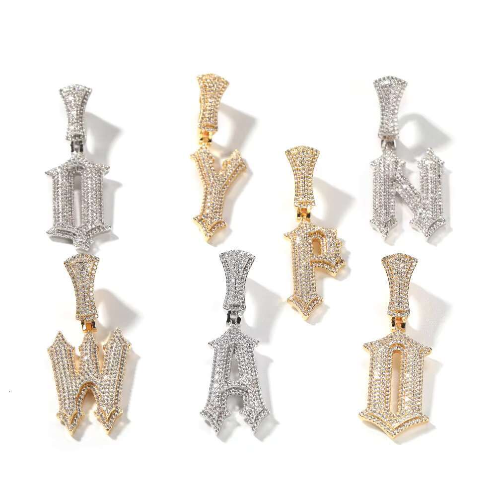 2022 New Initial Letter Pendant A-Z Name Pendant Single Glitch Letter Necklace Women Man Hiphop Jewelry