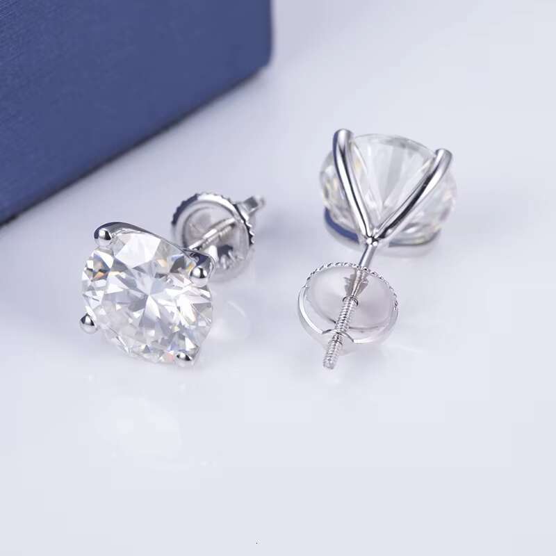 MiShang Jewelry 14K 18K White Gold Round Brilliant Cut Classic Moissanite Earring for Women Wedding/Party