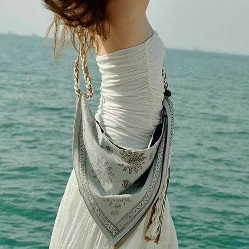 2025 New Women Vintage Shoulder Bags Y2k Aesthetic Braid Rope Design Slant Cross Tote Bag Soft Silk Chinese Style