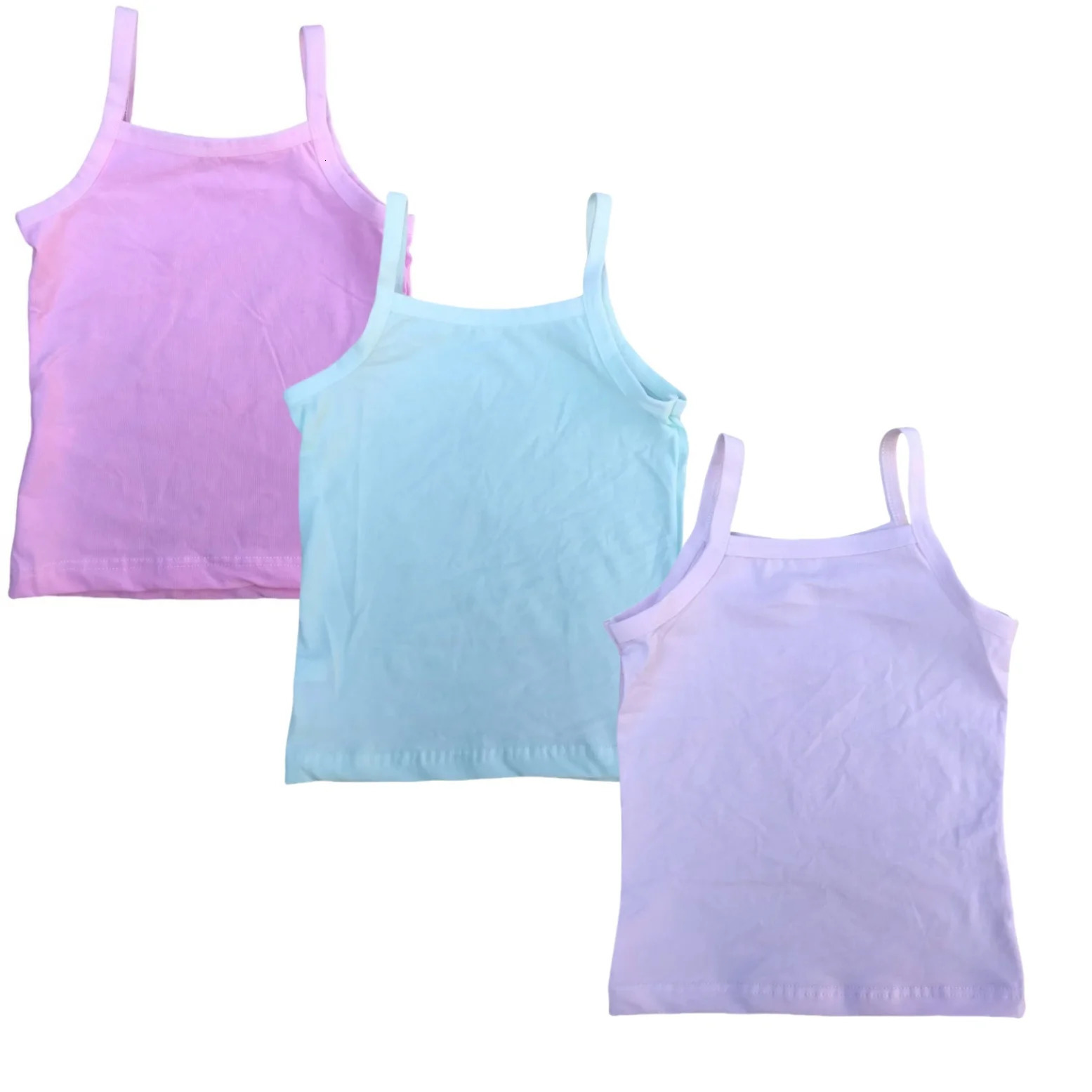 3pcs/Lot Kids Solid Color Singlet Breathable Underwear Gir Cotton Undershirts Soft Tank Tops for Baby Girl Size 2-8T 250604