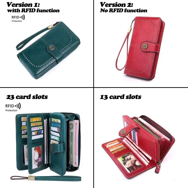 High Quality Women Wallet RFID Antitheft Leather Wallets For Woman Long Zipper Large Ladies Clutch Bag Female Purse Card Holder 250605