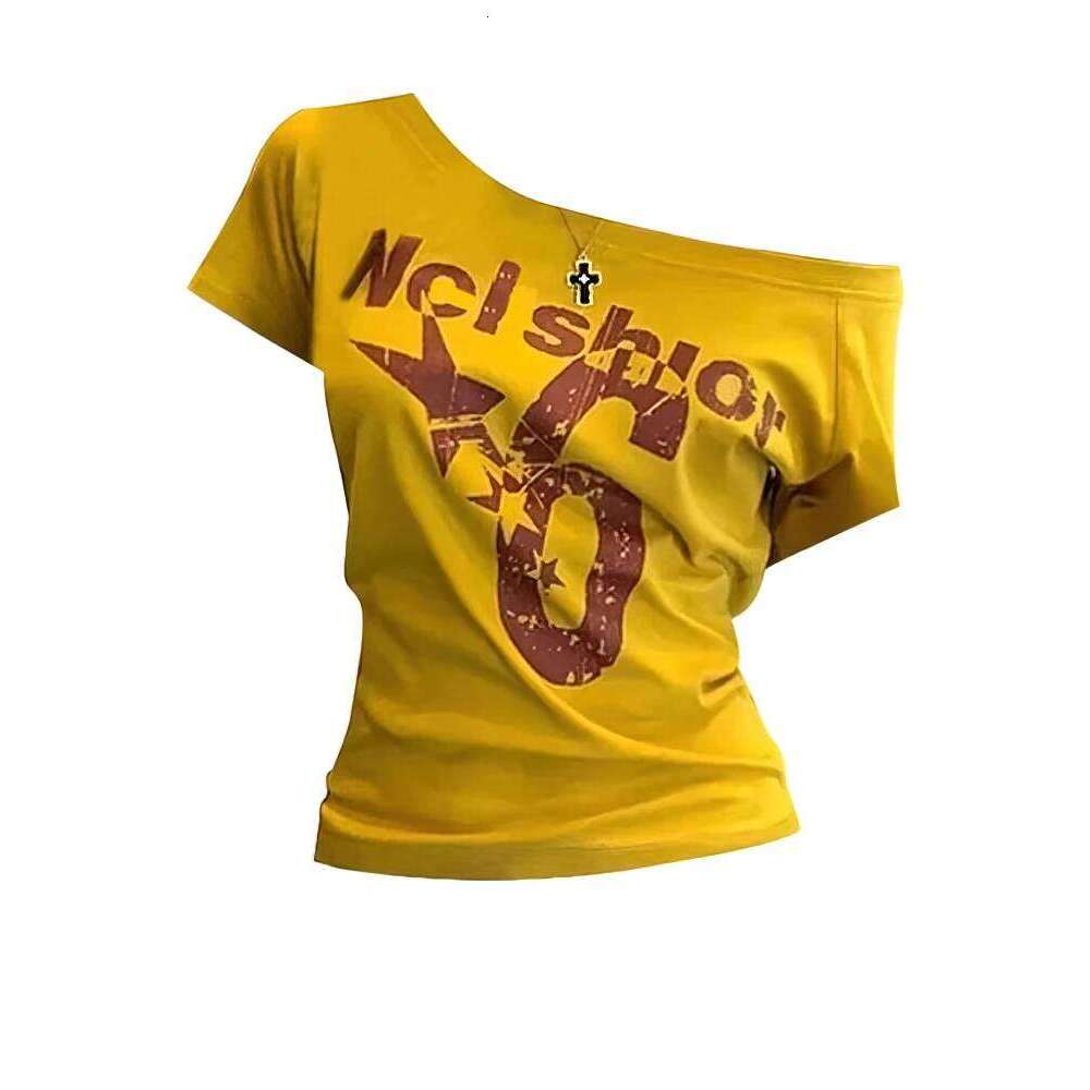 Y2k Sport Summer Off Shoulder Women Sexy Vintage 2000S Short Sleeve T Shirt Lady Body Basic Crop Top Female Casual