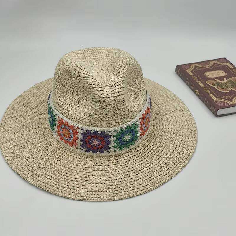 Large Boho Style Fedora Sun Proof Ethic Flat Brim Straw Hat for Daily Outdoor Fishing Travel Casual-for Cycling