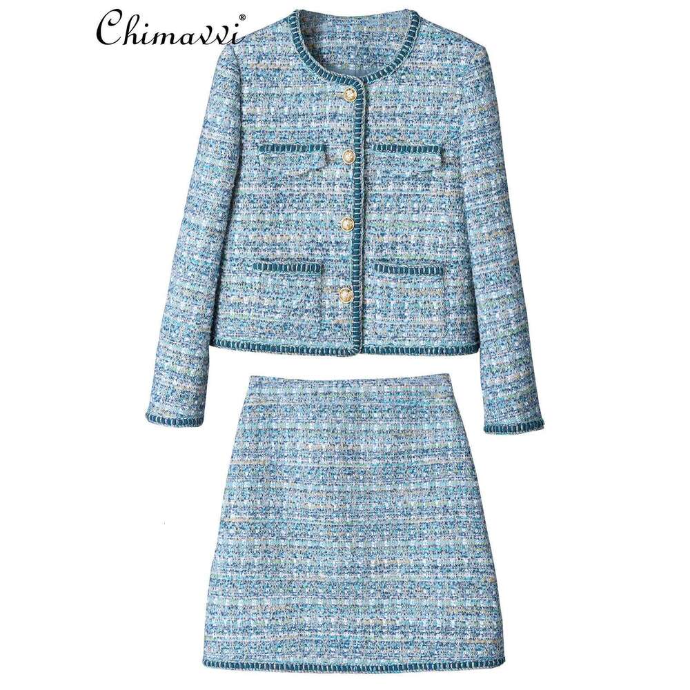 2024 Autumn New High-end Fashion Round Neck Long-sleeved Short Jacket Top Skirt Set Commuter Elegant Women's Two-piece