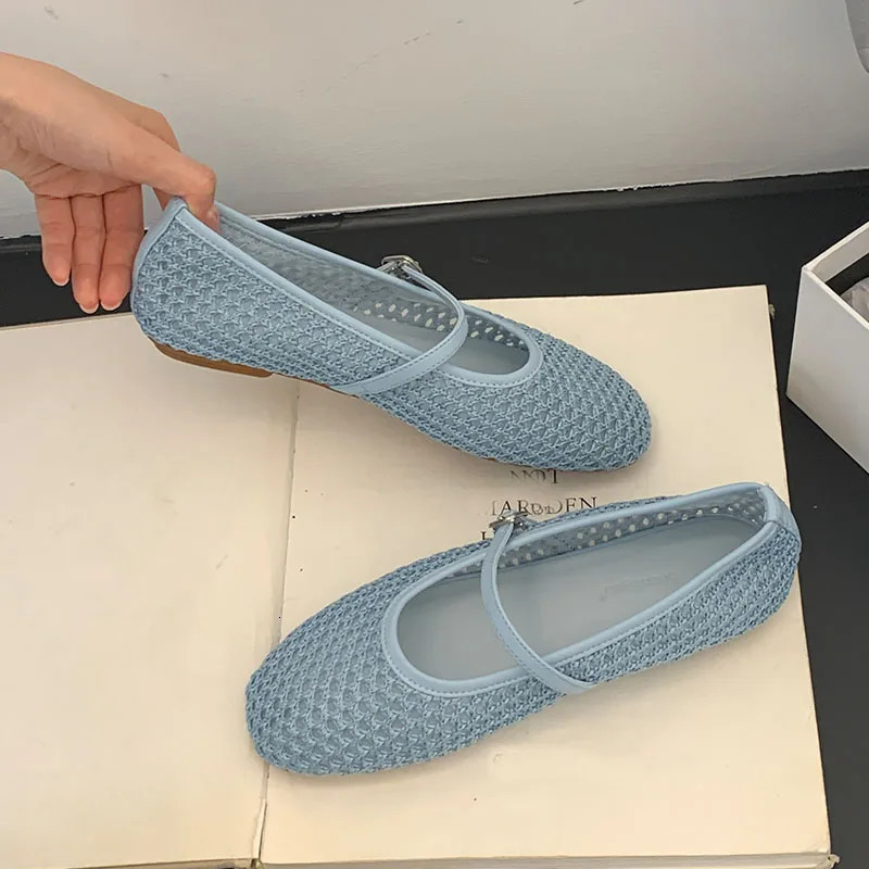 Female Buckle Strap Footwear Ladies Flats Mary Janes Shoes 2025 Fashion Mesh Shallow Women Ballet Flats Shoes 250603