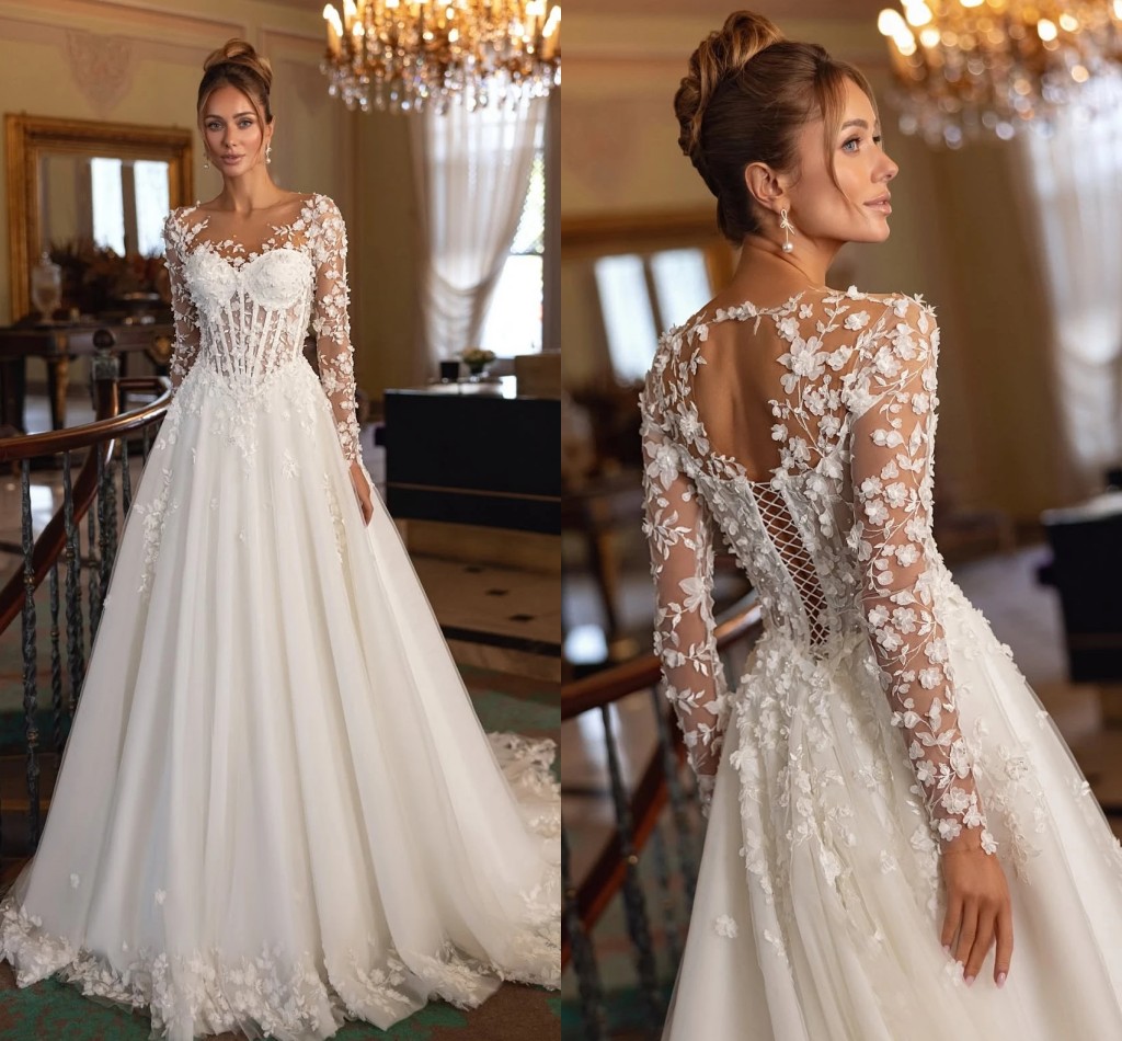 Elegant Wedding Dress 2025 Sweetheart 3D Flowers Lace Appliques Illusion Tulle A-line Church Bride Bridal Gowns Vestidos De Noiva Robe De Mariage