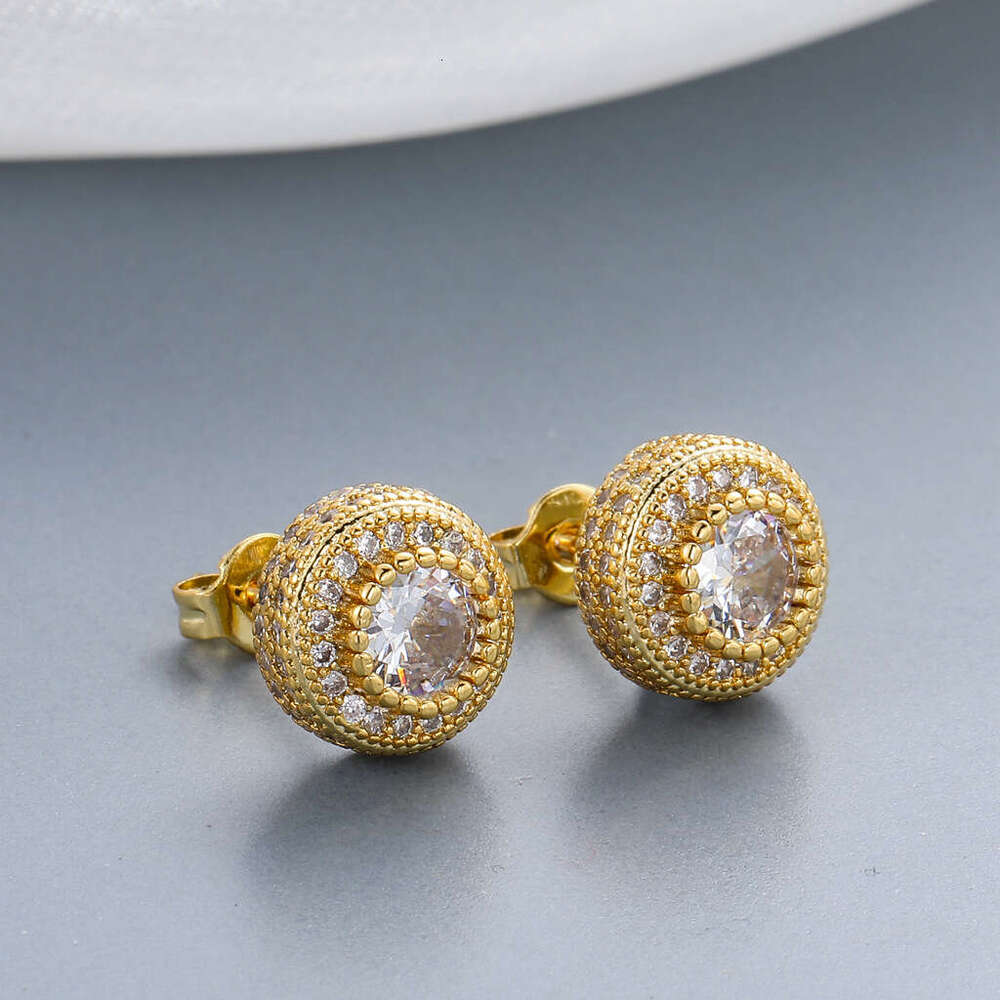DHGADGETS Hip Hop Gold Plated Round Zircon Stud Earrings for Women Fashion Bling Jewelry
