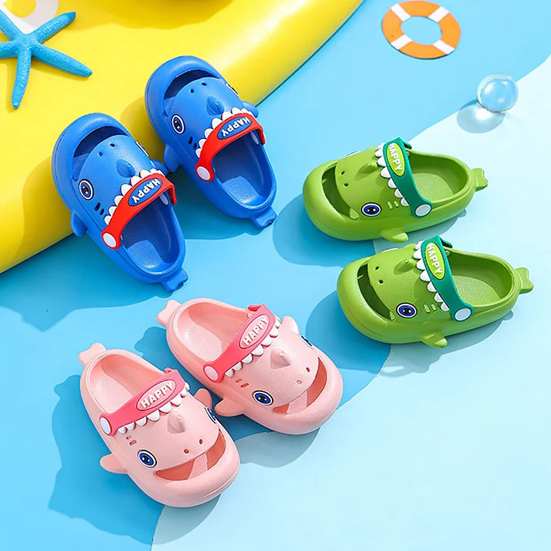 Kids Megalodon Shark Slippers Toe Protection Waterproof Anti-slip Garden Shoes Boys Girls Outdoor Casual Beach Sandals Children 250604