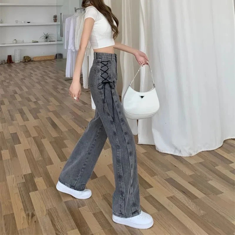 Fashion 90s Loosefit Denim Pants for Women Spring Autumn Korean In Woman Straight Leg Jeans High Waist S Trousers 250604