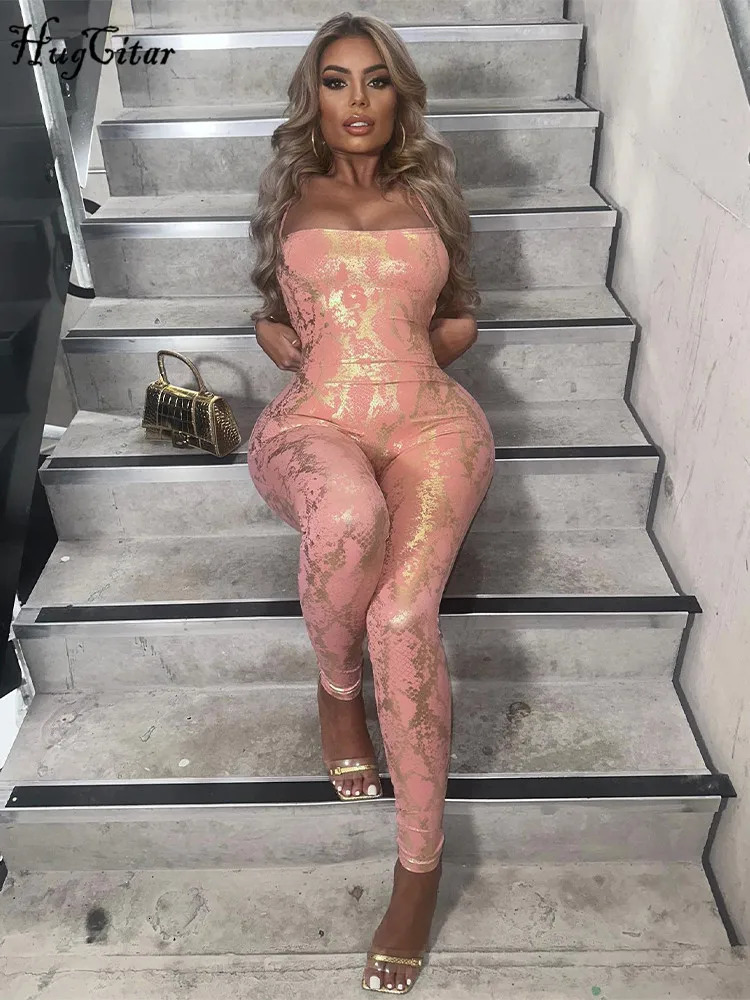 Hugcitar Shine Slips Patchwork Backless Lace Up Sexy Bodycon Skinny One Piece Jumpsuit Summer Fashion Romper Vacation Streetwear 250604