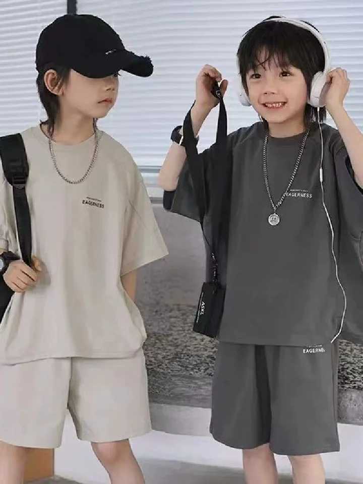 New Boys Casual T-Shirt Sets Summer Kids Short Sleeved Tops+Shorts 2Pcs Children Loose Clothing Suits Teen Tracksuit Outfits R250605