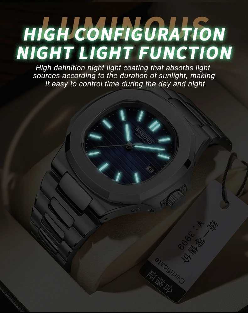 BINBIND 1885 Fashion Business Mens Quartz Watch Sports Night Light Waterproof Luxury Mens Quartz Watch 2025 Y250605