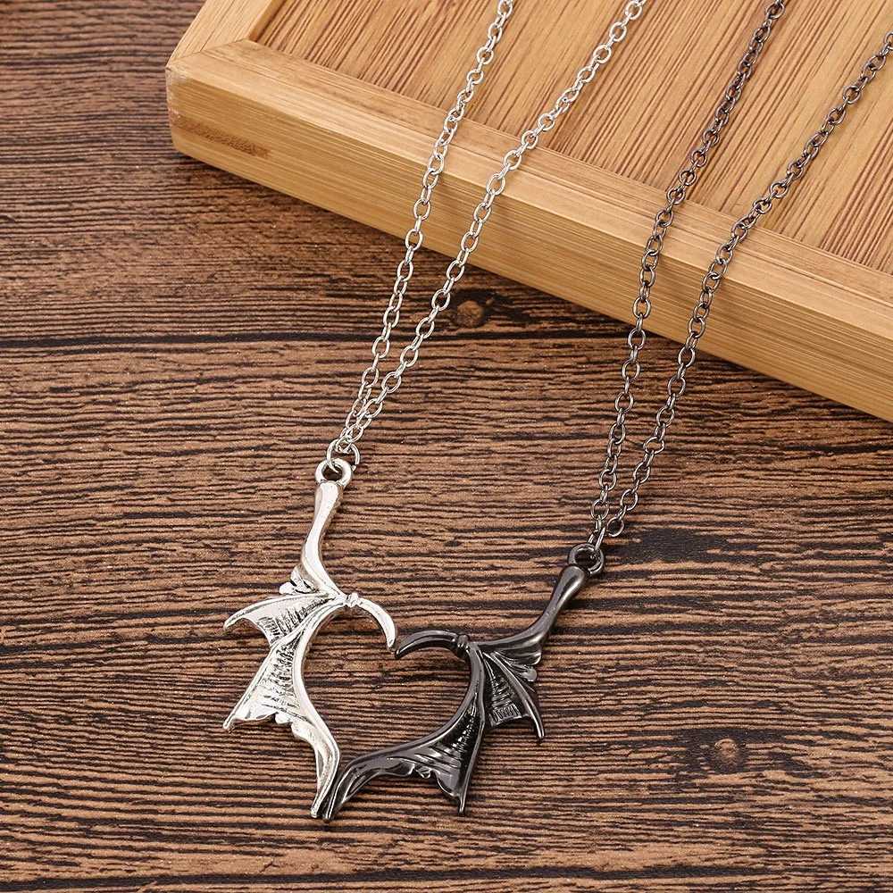 Lovers Jewelry Antique Gift Valentines Gift Darkly Wing Heart Necklace Vintage Charm Punk Angel Demon Wing Pendant Necklace XJ250604