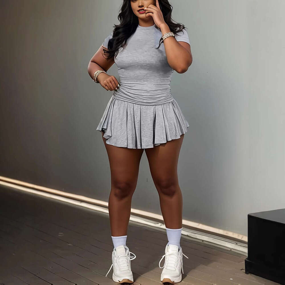 New Summer Elegant Women's Solid Color Sleeve And Short Skirt Set B5