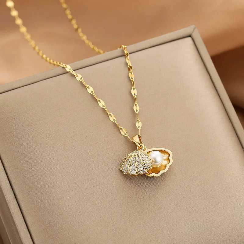 Classic Shell Pearl Necklace Fashion Small Fresh Clavicle Chain Micro-inlaid Simple Versatile Pendant Gift Giving XJ250604