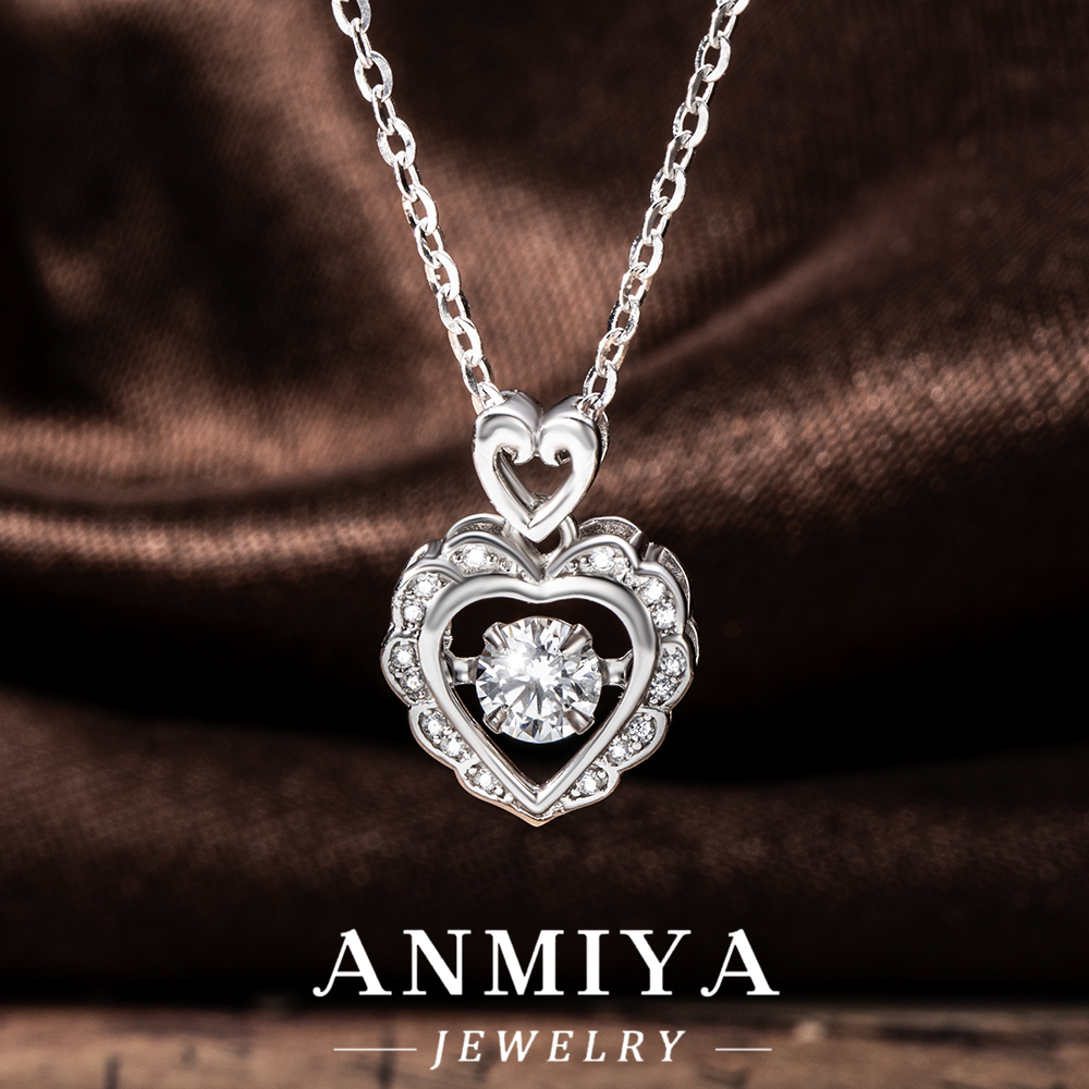 Luxury Silver Jewelry Heart Pendant Necklace Featuring Movable Zircon Stones, Premium 925 Necklace for Formal Events