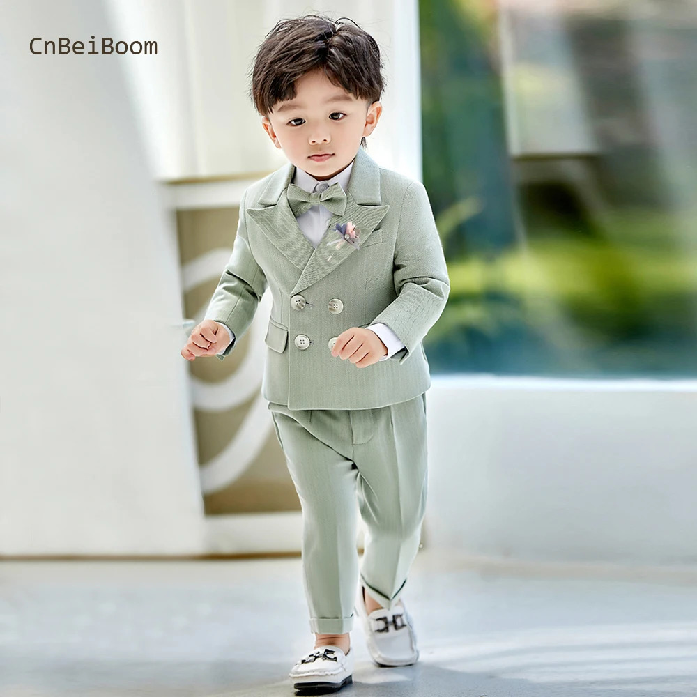 Boys Suits British Childrens Clothing Set Baby Flower Girl Dresses Handsome First Birthday Party Fashion Green Formal Suit 250530