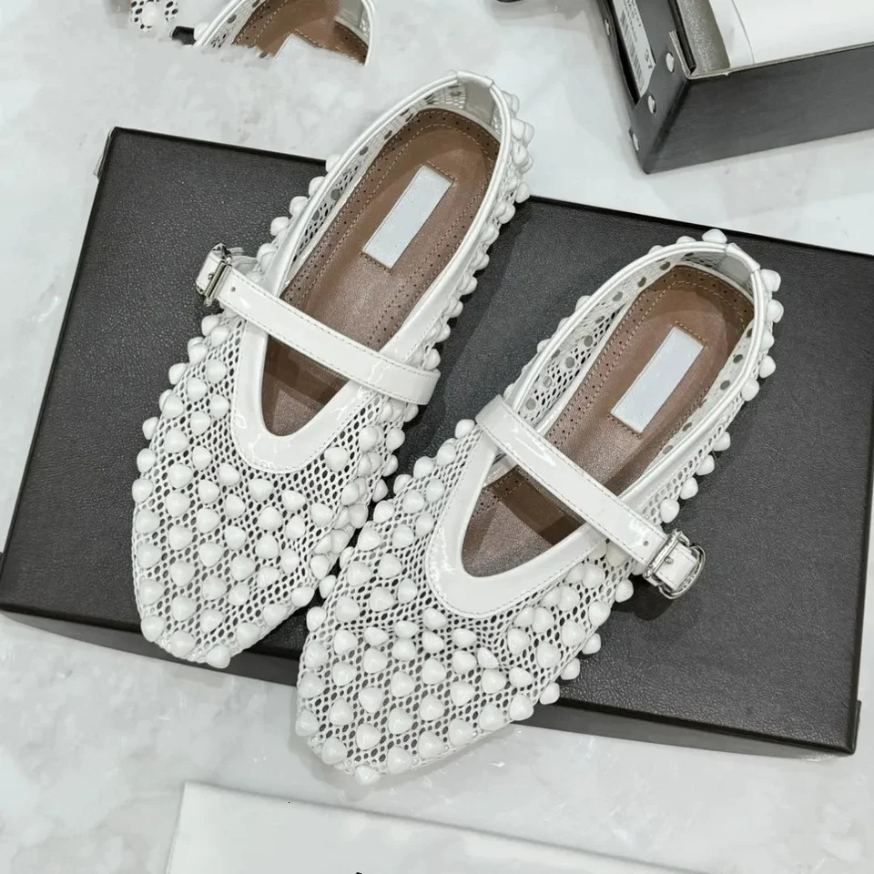 patent leather patchwork mesh heart-shaped flat bottom straight strap Mary Jane single shoe ballet shoes 250603