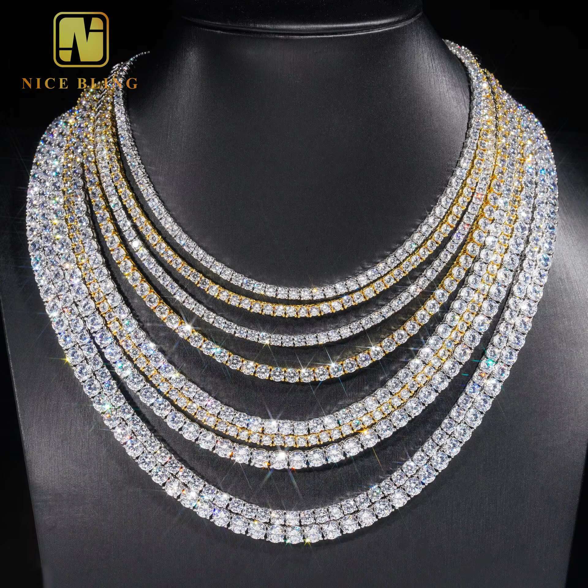 Manufacturer Direct Selling Cheap Price 925 Silver Cubic Moissanite Diamond Chain Necklace Hip Hop Jewelry Iced Out Tennis Chain