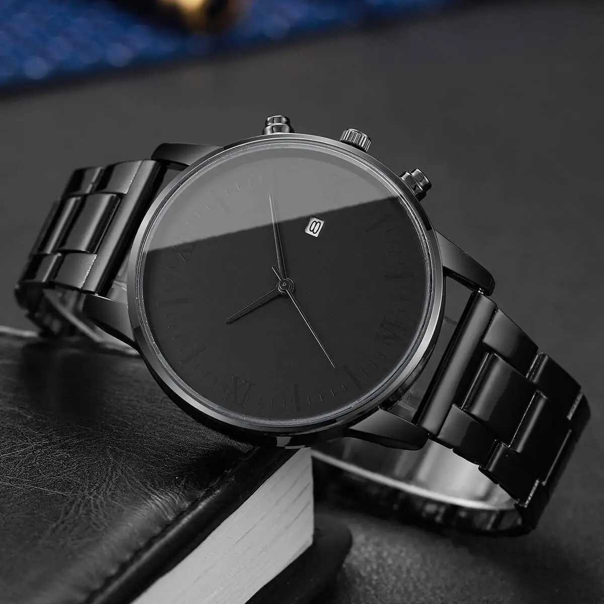 Fashion Men Business Calendar Watches Simple Roma Dial Analog Quartz Watch for Men Clock Reloj HombreWithout Box Y250605