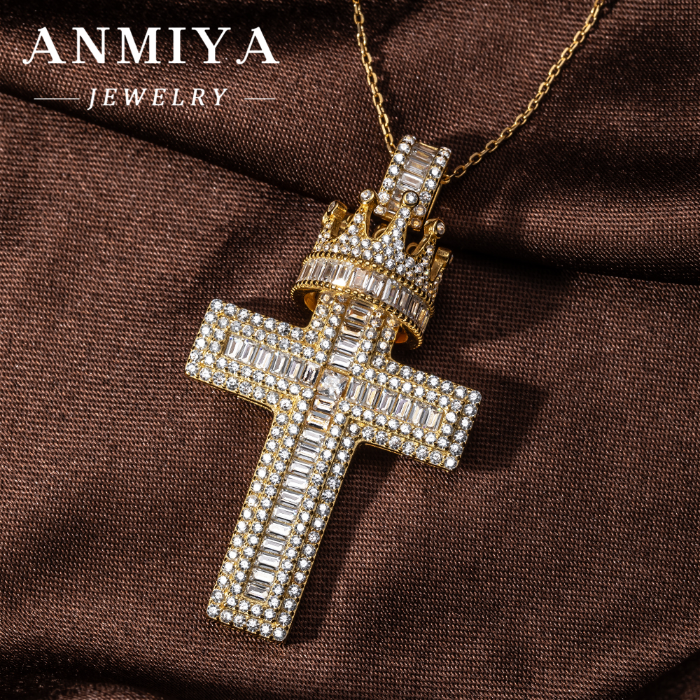 Luxury 925 Silver Jewelry Cross Pendant Necklace with Crown Design and Zircon Inlay for Special Occasion