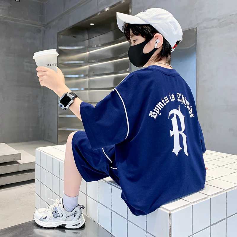 Hot Sale Teen Boys Summer Clothing Set Tshirt Shorts Costume Suit Kids Fashion Streetwear Outfit Teenage Child Letter Tracksuit R250605