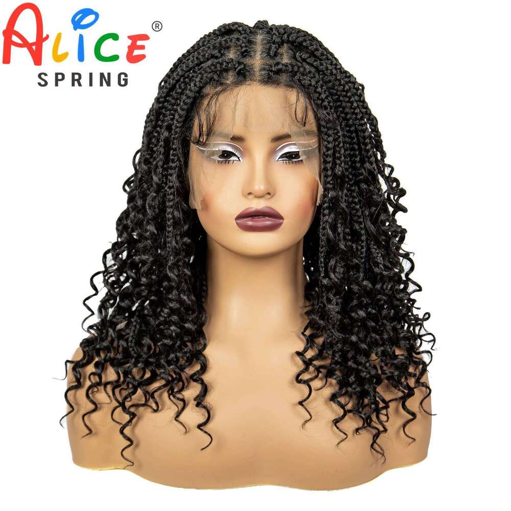 Knotless Box with Curly Ends Synthetic Full Lace Short Boho Braided Bob Wigs for Black Women