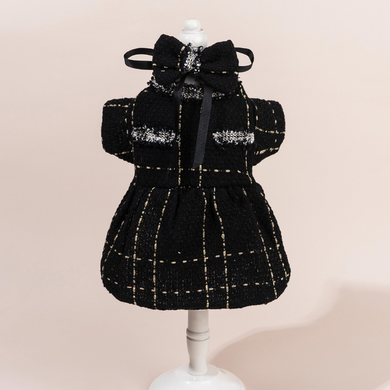 Tweed Princess Dog Apparel Dress Girl Cute Pet Clothes Outfit Small Dogs Costume Dresses with Bow Tie Collar for Small Dogs Cat Girl Teacup Yorkie Chi