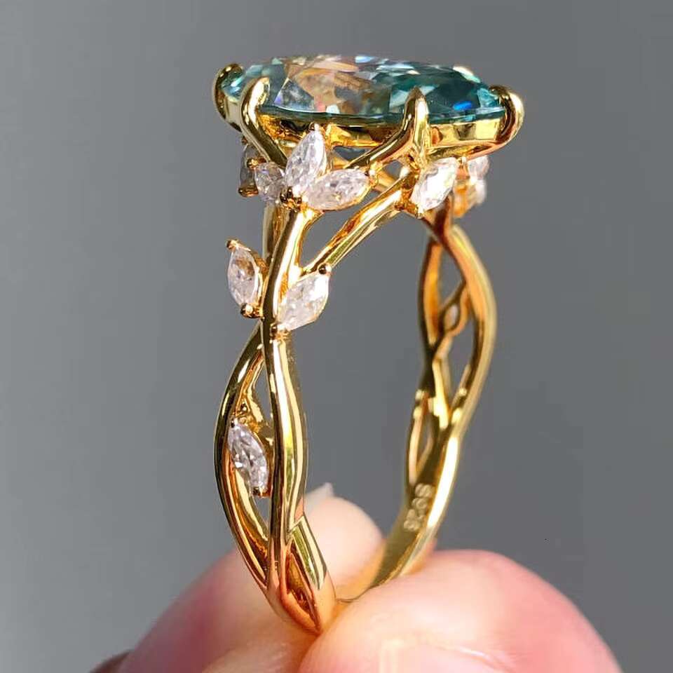 3Ct Diamond Floral Design Engagement Ring 7*14mm Marquise Cut Blue Moissanite Women Sliver Ring