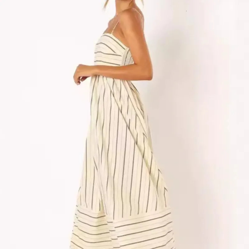 Spring And Summer Striped Vest Backless Large Swing Dress For Women Collarless Sleeveless Oversized Dress 250604