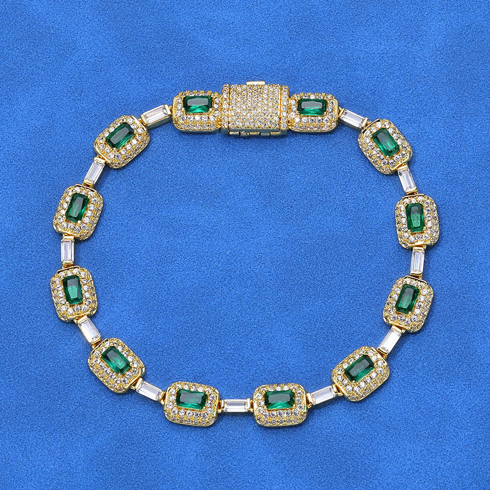 Hip Hop Colorful Jewelry Bracelet Hand Accessories for Women High-end Sense Emerald Moissanite Bracelet