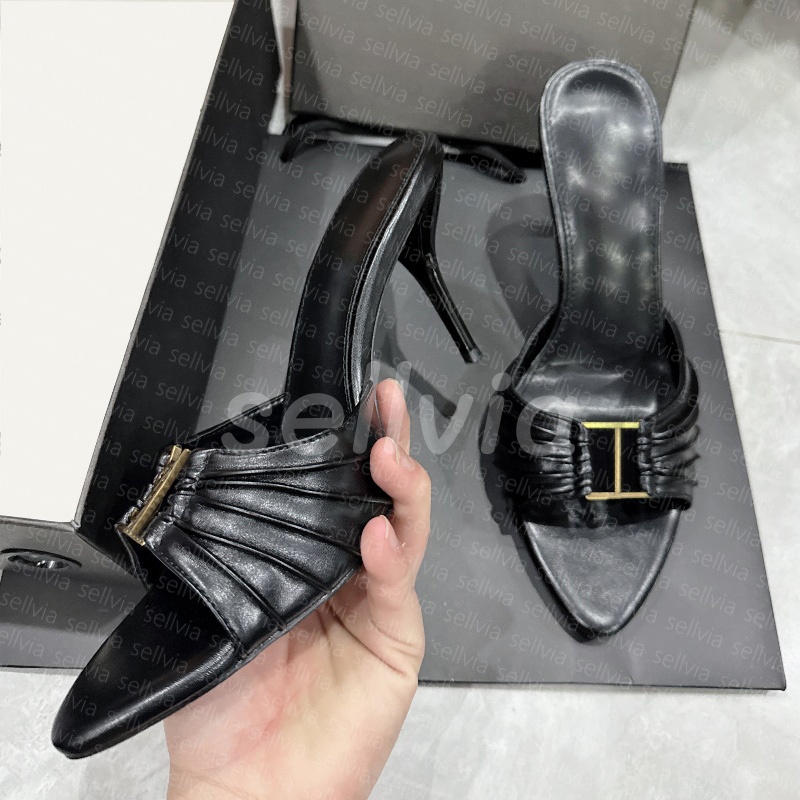 Designer heels OPYUM High Heels Women Open Toe Stiletto Heel 9cm Classic Metal Letters Sandal Fashion Stylist Shoes Dust BABYLONE MULES Designer womens shoes 35-41