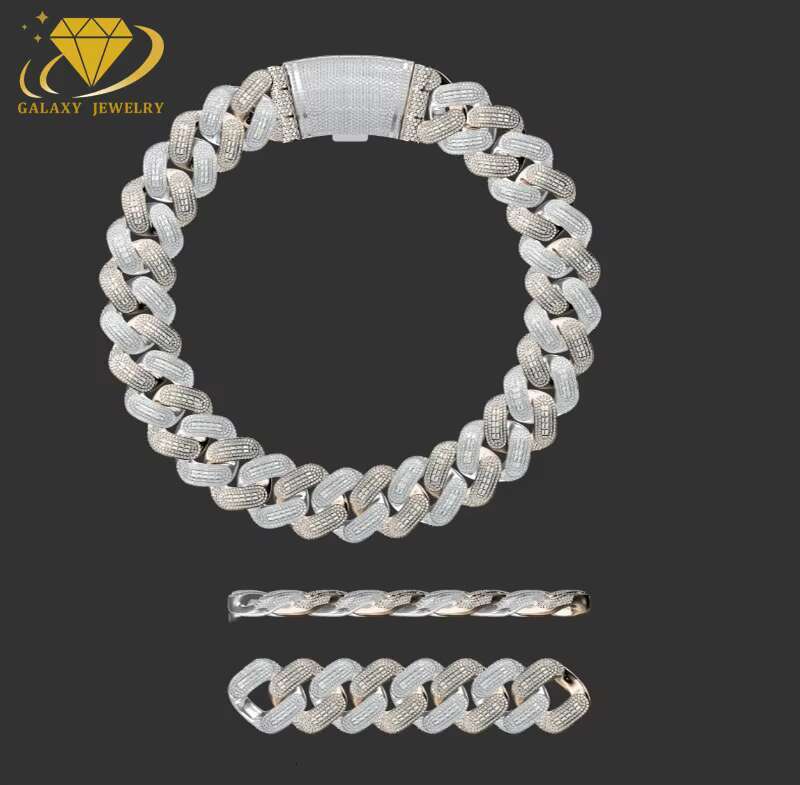 Mossanite Hip Hop Jewelry 26mm 8inches Pass Diamond Tester 925 Silver Baguette Moissanite Iced Out Cuban Link Bracelet for Mens