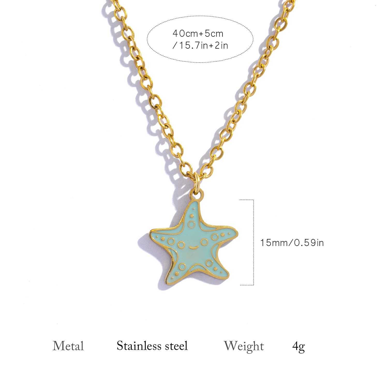 Blue Starfish Pendant Necklace for Women Polished Stainless Steel Delicate Jewelry Compact Elegant Design Perfect Gift for Her XJ250604