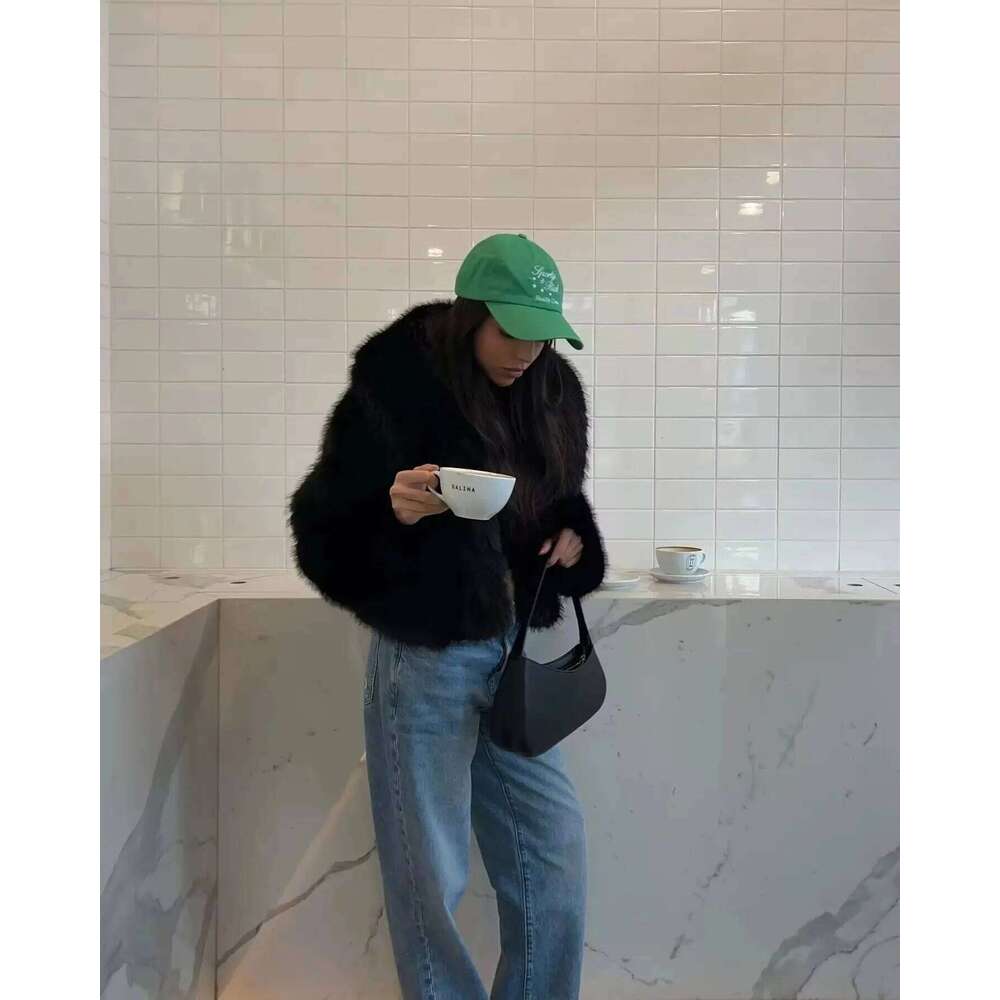 TRA&F 2024 Woman Autumn Winter Faux Fur Plush Fluffy Women's Jacket New in Outerwears Gray Black Wool Blends Women Coat