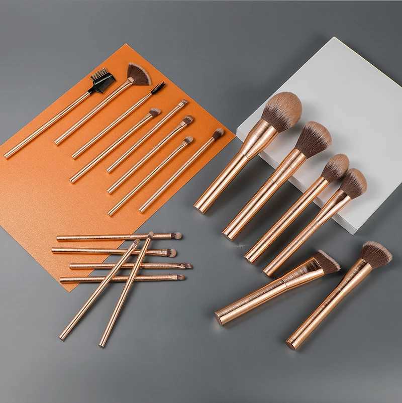 15pcs High Quality Professional Makeup Brushes Beauty Cosmetic Premium Synthetic Rose Gold Aluminum Handle Face Eye Brush setW250605