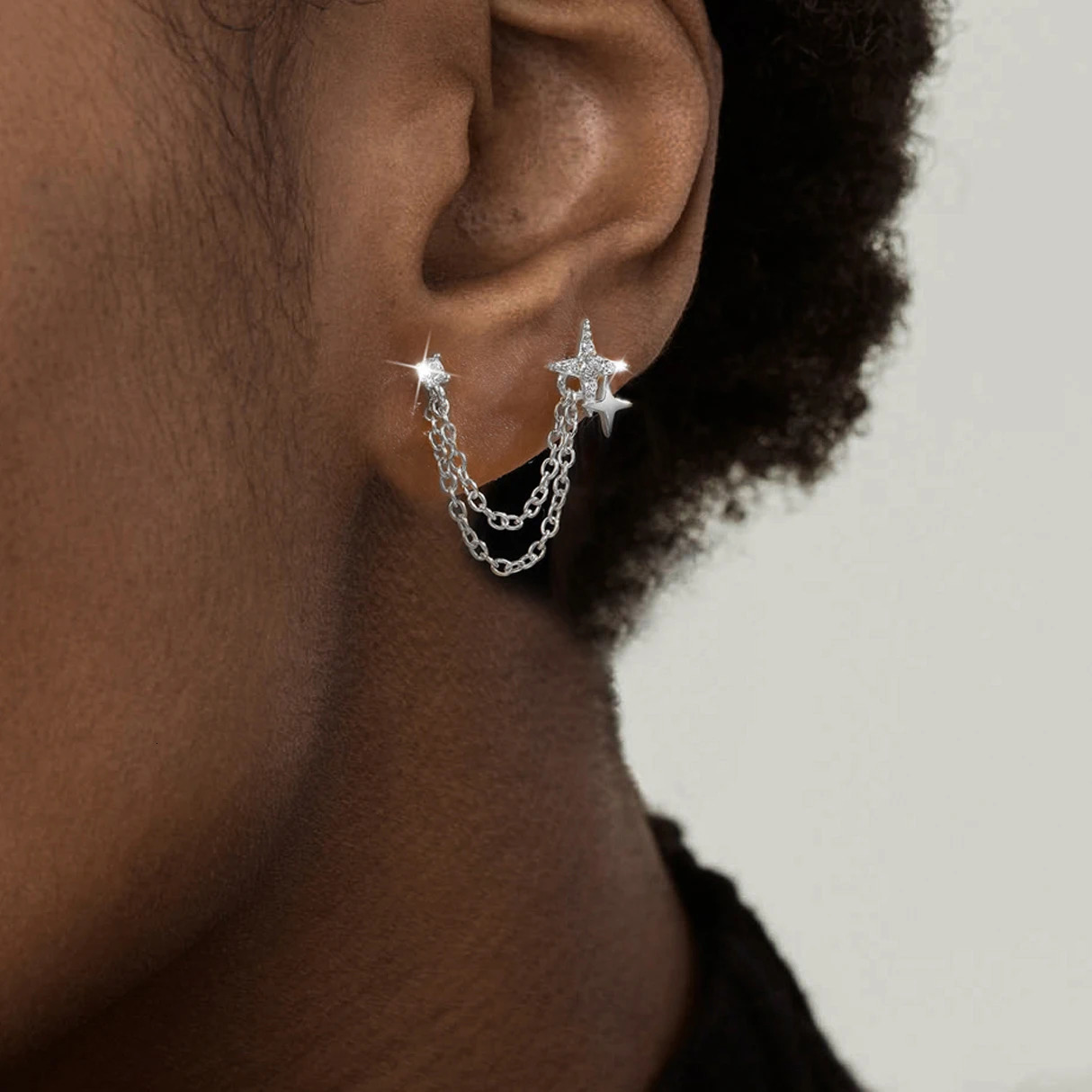 CANNER 1Pc Zirconia Tassel Stud Earrings Sterling Silver Double-Layered Chain Pendant Piercing Earrings Fine Jewelry 250604