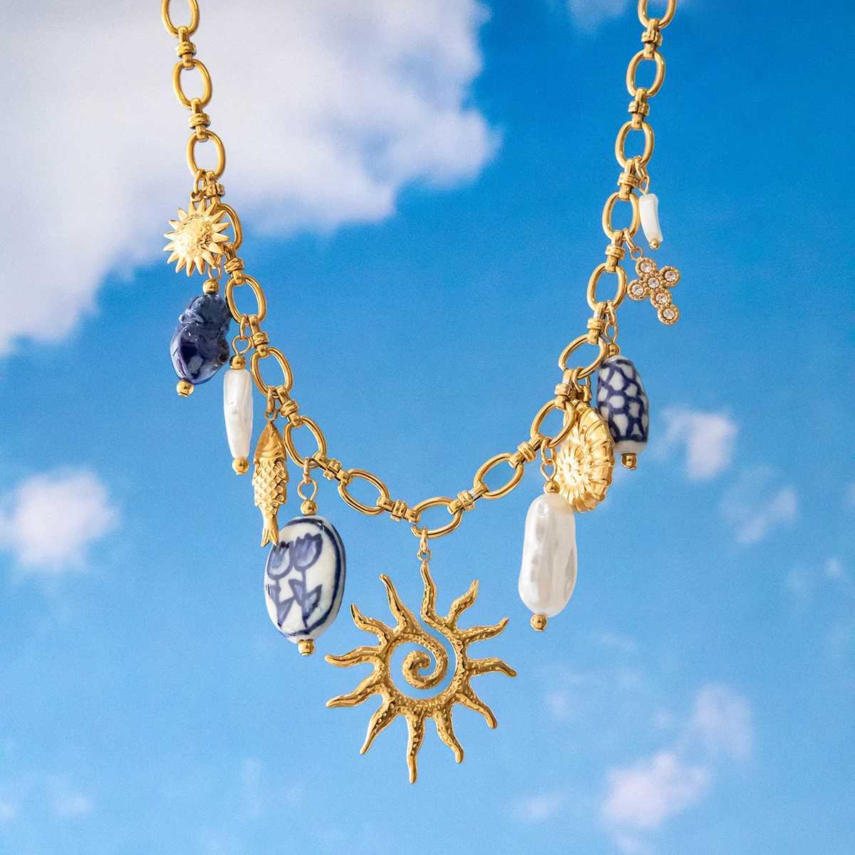 Youthway Minimalist 18K Gold Plated Stainless Steel Ceramics Heart Charms Pendant Necklace For Women Accessories Gift Holiday XJ250604