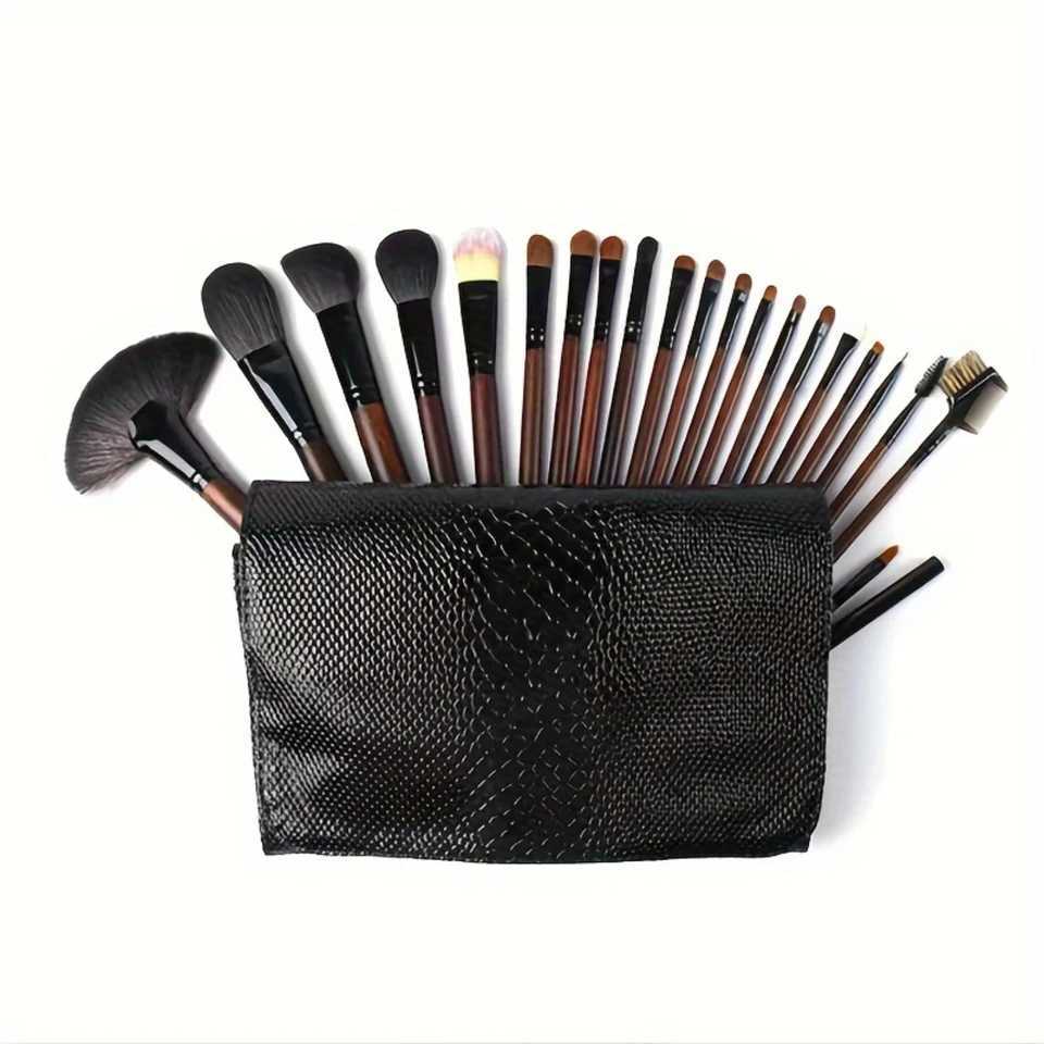 21-Piece Professional Makeup Brush Set Oval Shape Nylon Bristles Wooden Handles - Unscented All Skin Types Cosmetic BrushesW250605