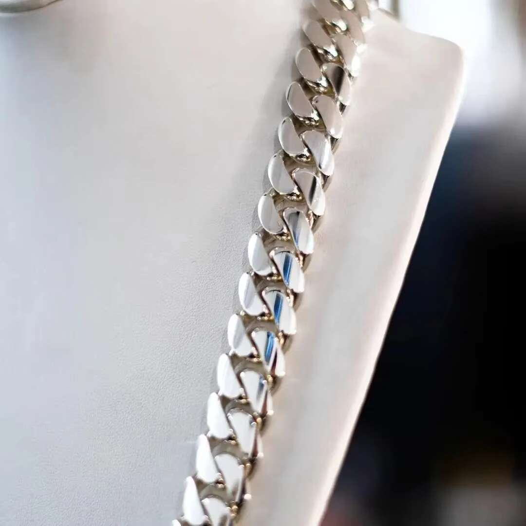 18k Gold Plated Moissanite Diamond Clasp Plain Cuban Chain Hip Hop Solid 925 Sterling Silver Cuban Chain Luxury for Men/Women