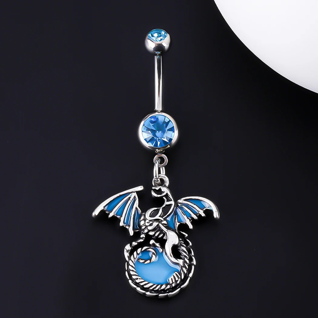 JHJT 14G Gothic Dragon Belly Button Piercing Stainless Steel Glow Navel Rings Body Jewelry 250530