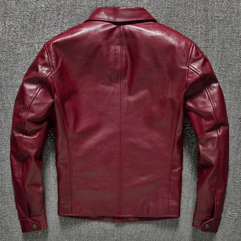 2025 Spring Casual Genuine Leather Jacket Men Natural Sheepskin Motorcycle Leather Jackets Red Oil Wax Slim Fashion Clothing 250530