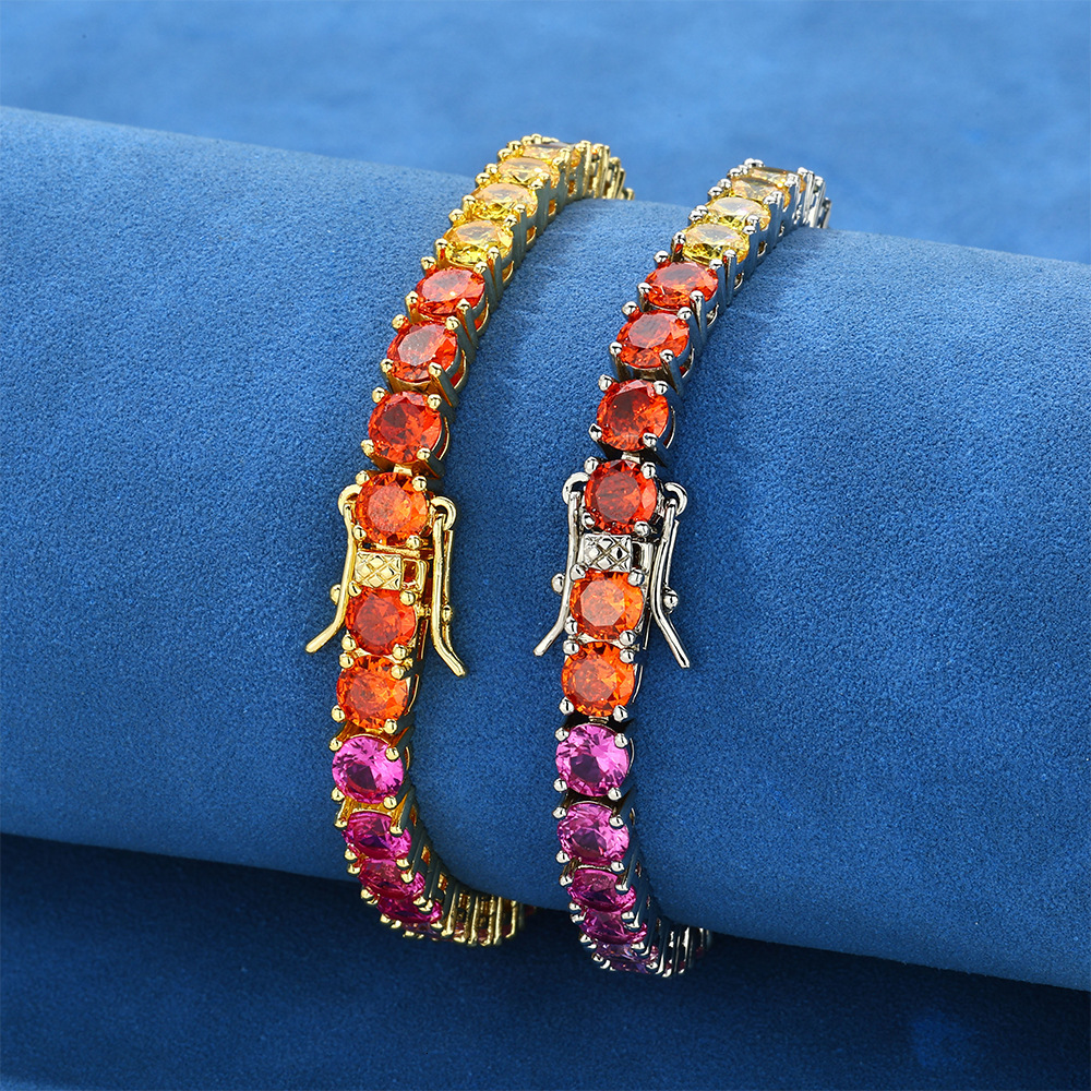 Hip Hop 5mm Colorful Tennis Chain Moissanite Bracelet Jewelry Trendy Versatile Mens Bracelet Custom